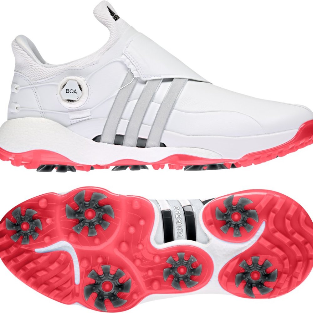 adidas Tour 360 22 BOA Golf Shoes White/Silver/Red Size 15